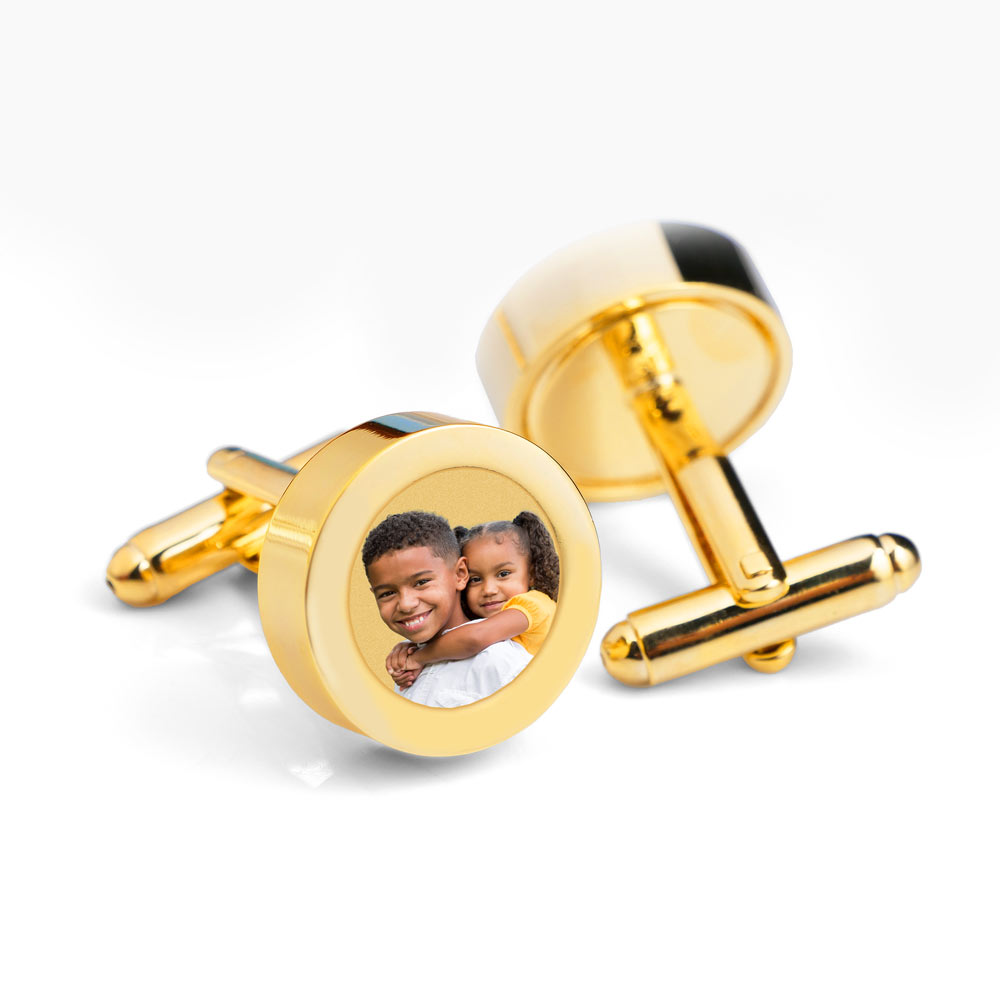 Gold Plated Stainless Steel Photo Engraved Cufflinks