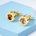 Gold Plated Stainless Steel Photo Engraved Cuff Links