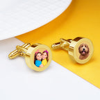 Gold Plated Stainless Steel Photo Engraved Cuff Links