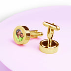 Gold Plated Stainless Steel Photo Engraved Cuff Links