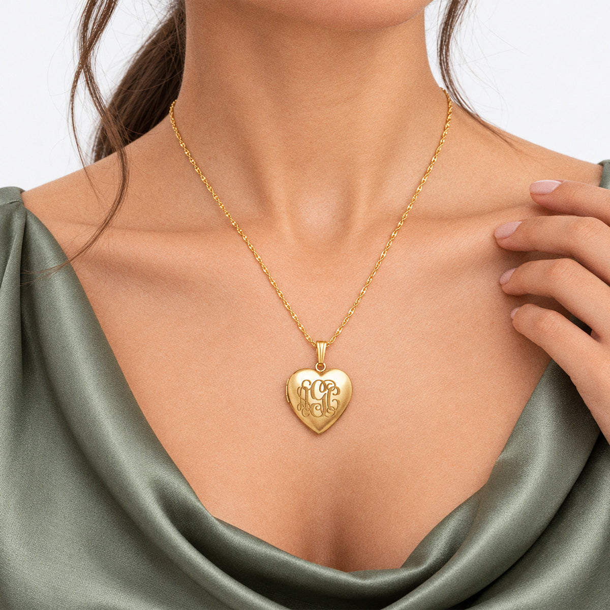 Monogram Initial Heart Photo Locket - on model