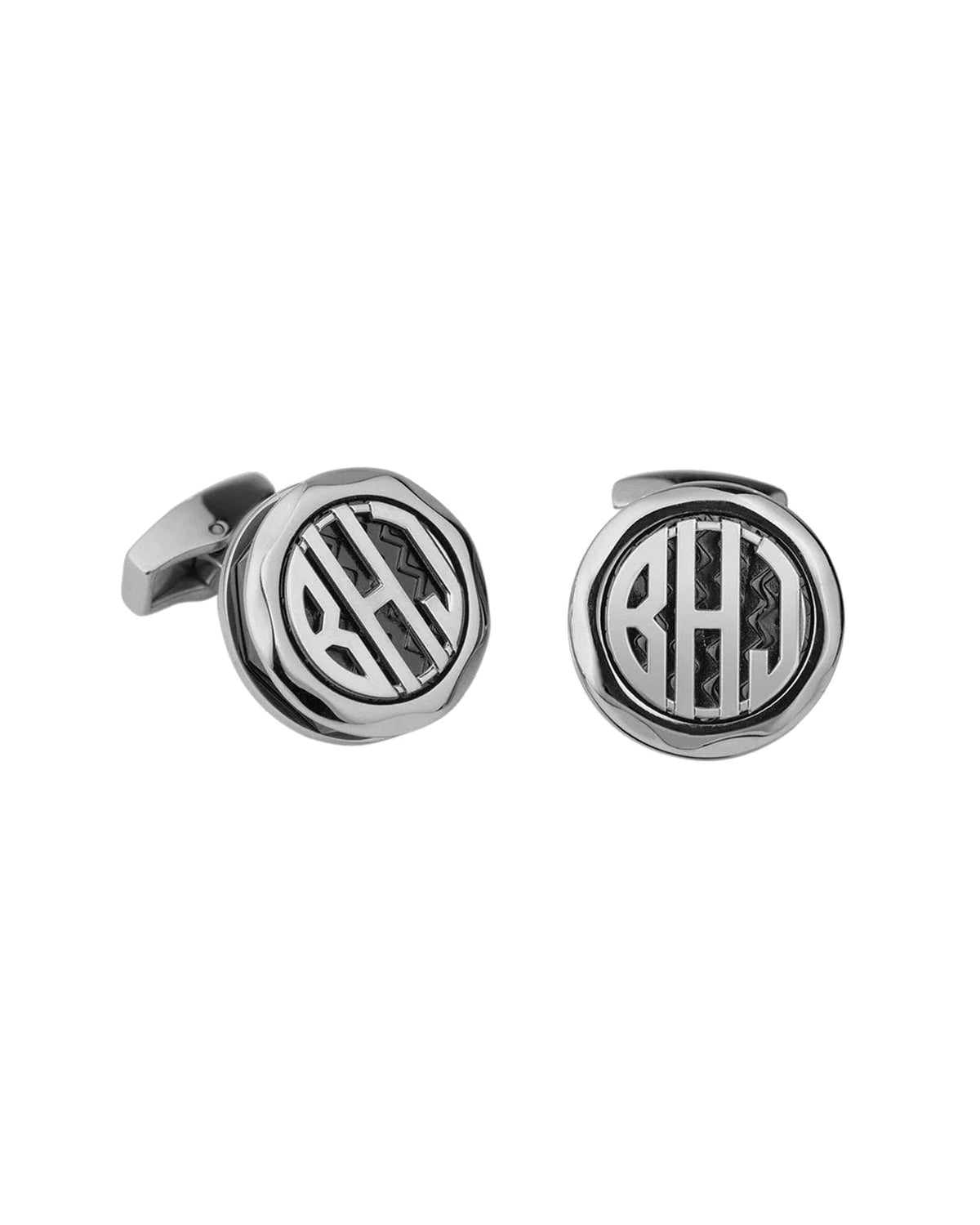 Round Monogram Cuff Links with Ripple Pattern