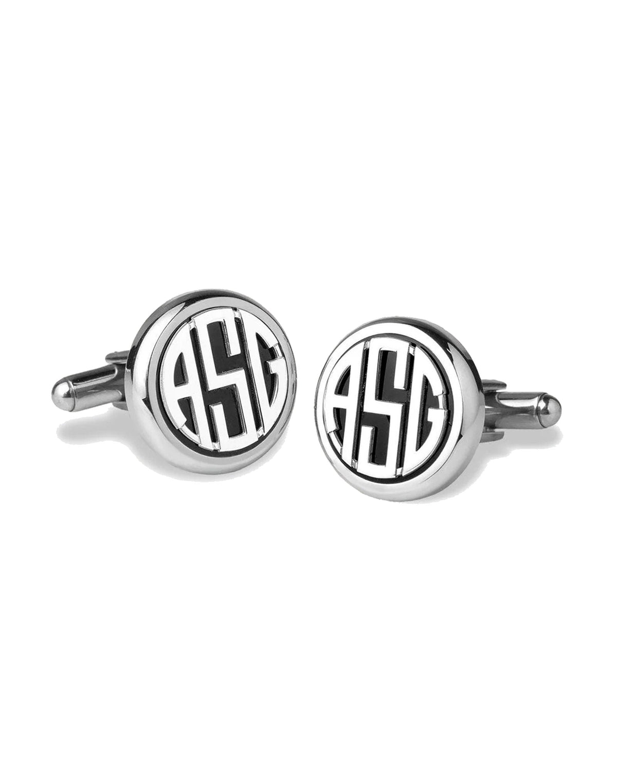 Personalized Round Monogram Black Stainless Cuff Links