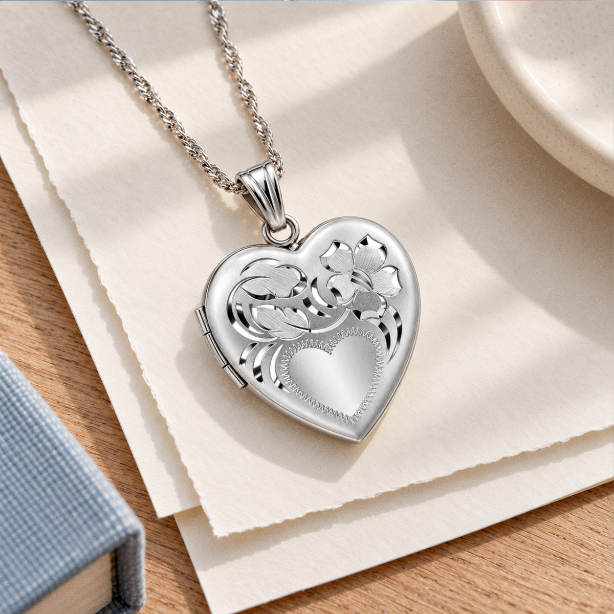 Floral Design Heart Photo Locket - lifestyle