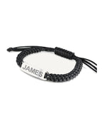 Custom Engraved Stainless Steel Black Leather ID Bracelet