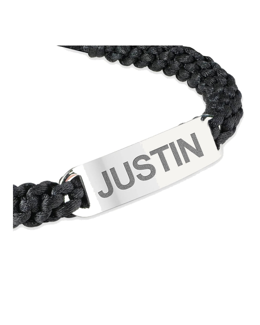 Custom Engraved Stainless Steel Black Leather ID Bracelet