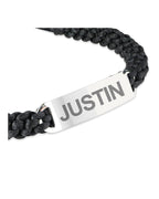 Custom Engraved Stainless Steel Black Leather ID Bracelet