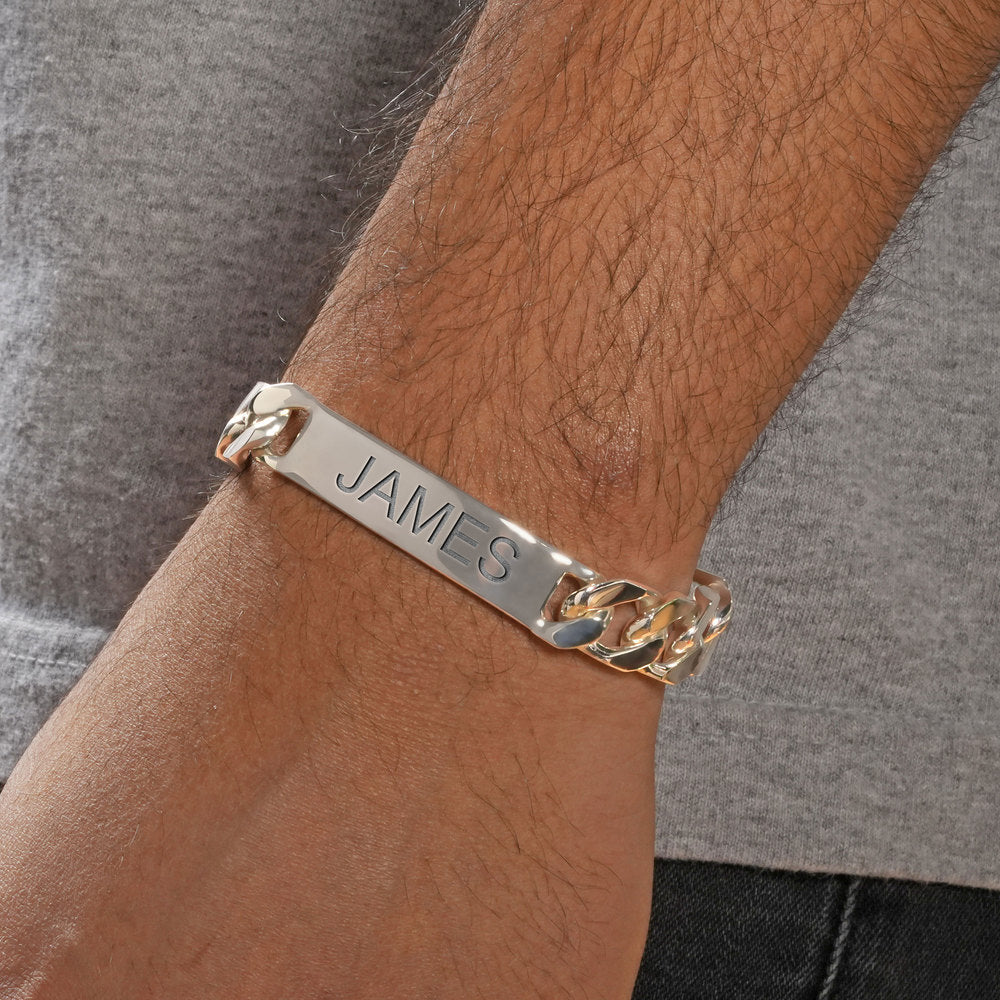 Custom Engraved Sterling Silver Men's Curb Link ID Bracelet