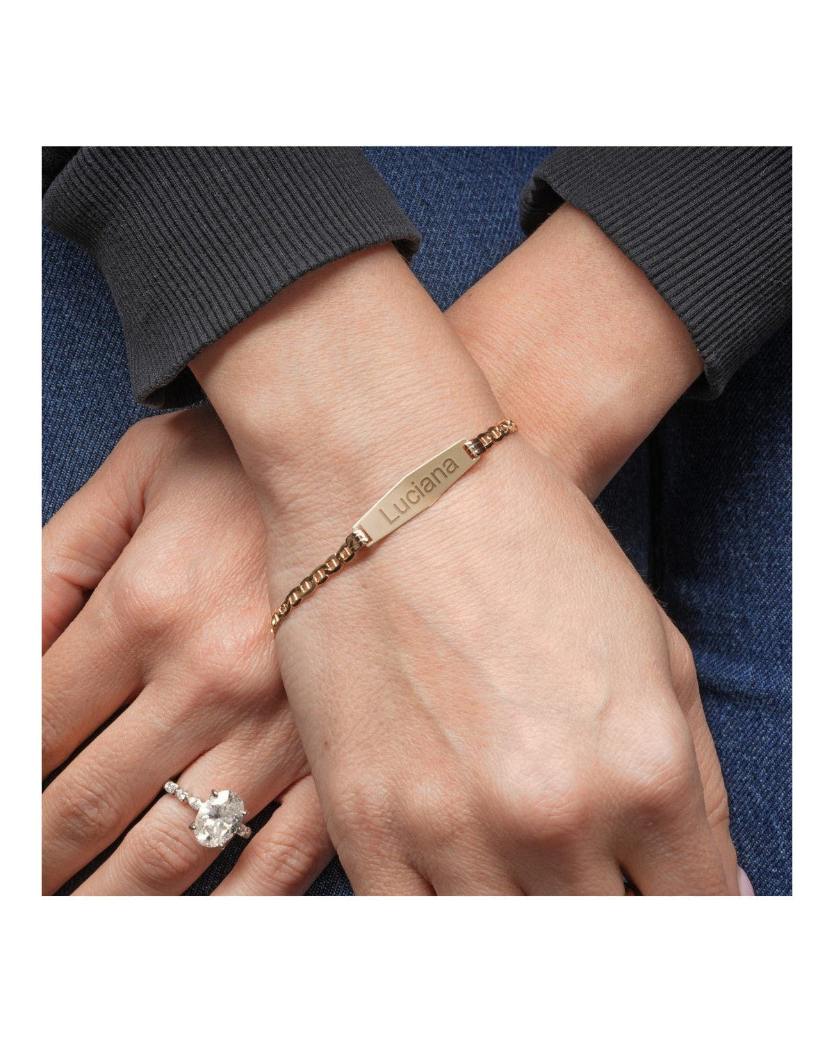 Custom Engraved 14K Gold Women's Open Link ID Bracelet