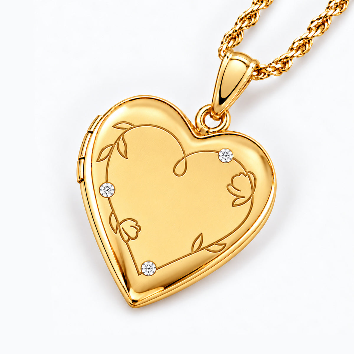 Floral Engraved Heart Locket With Diamond Accents