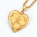 Floral Engraved Heart Locket With Diamond Accents And Initial