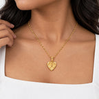 Floral Engraved Heart Locket With Diamond Accents And Initial - on model