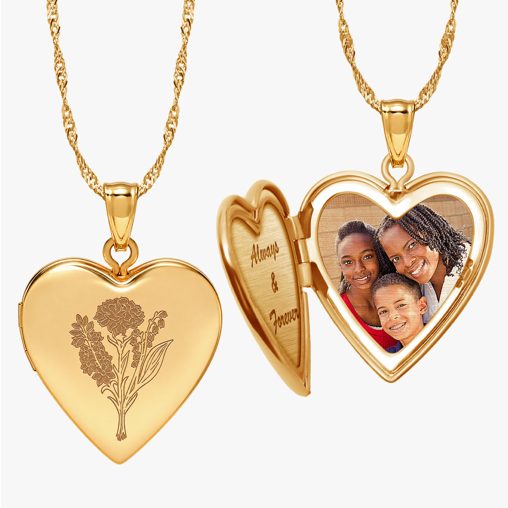 Personalized Birth Flower Heart Locket