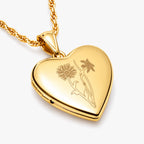 Personalized Birth Flower Heart Locket