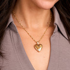 Personalized Birth Flower Heart Locket - on model