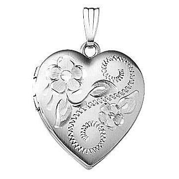 14K White Gold Floral Heart Photo Locket
