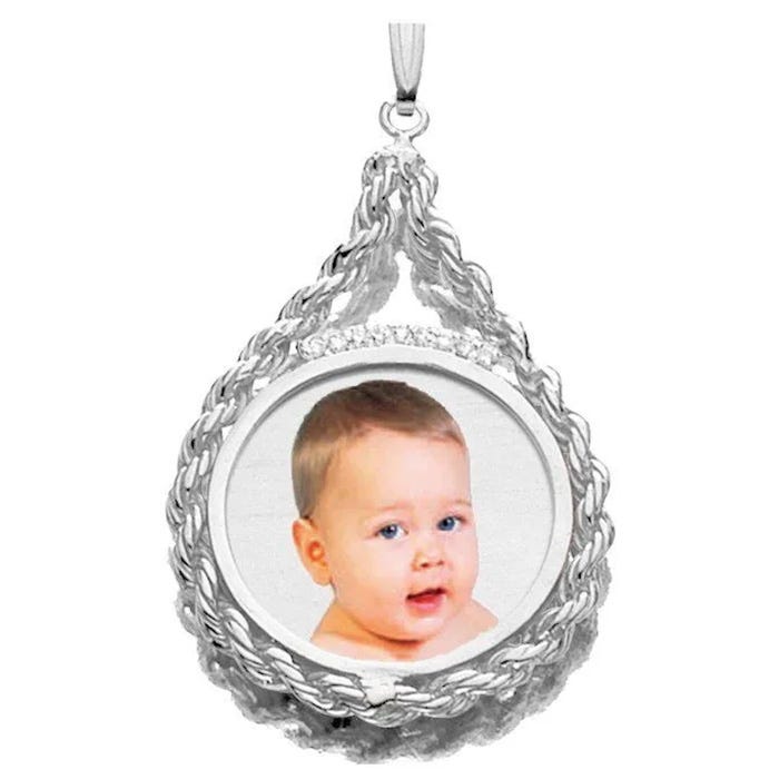 Roped Round with 9 Diamonds Photo Engraved Pendant