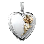 14K White Gold Two Tone Rose Heart Photo Locket