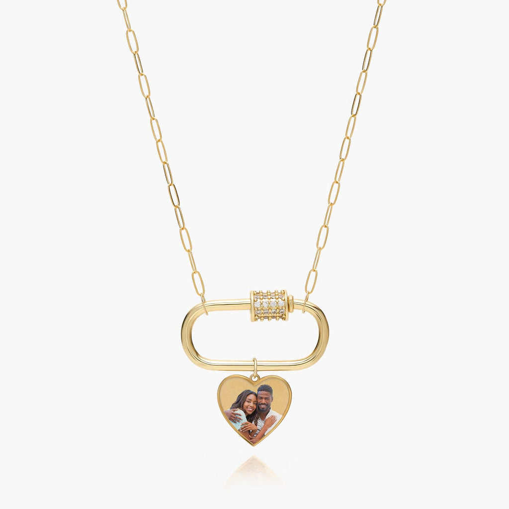 Carabiner Rectangle Pendant Necklace with CZ Barrel and Dangle Photo Charms / Chain Included