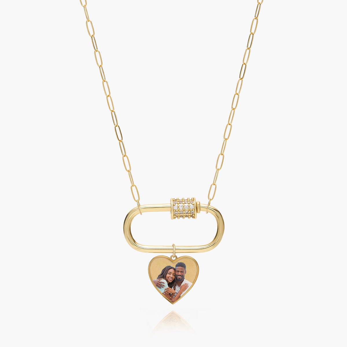 Carabiner Rectangle Pendant Necklace with CZ Barrel and Dangle Photo Charms / Chain Included