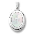 14K White Gold Mother Of Pearl Cross Oval Photo Locket