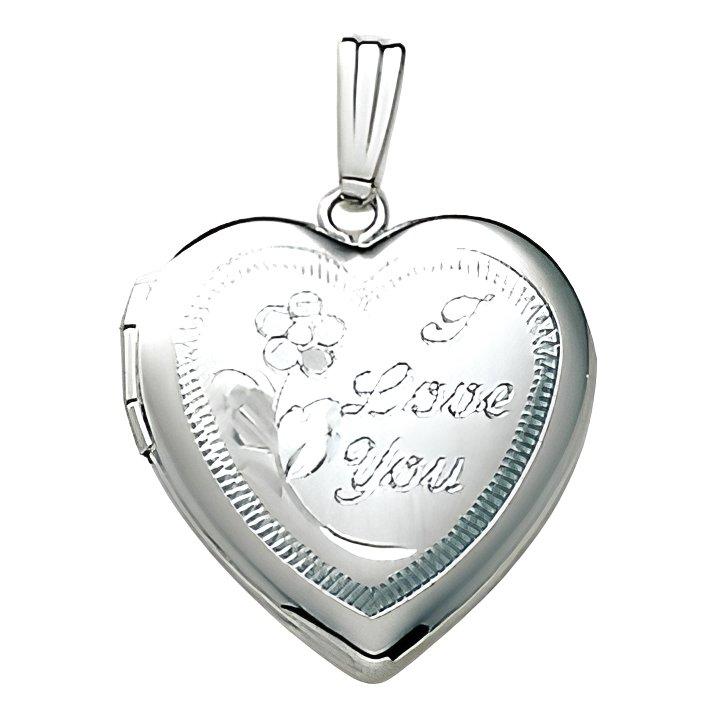 14K White Gold I Love You Heart Photo Locket