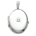 14K White Gold Oval 4 Photo Locket With Diamond
