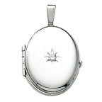 14K White Gold Oval 4 Photo Locket With Diamond
