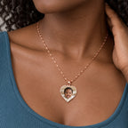 Heart Photo Pendant with Diamond Cut Edge - on model