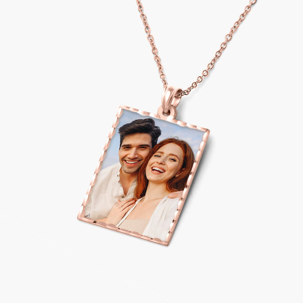 Petite Rectangle Photo Pendant with Diamond Cut Edge