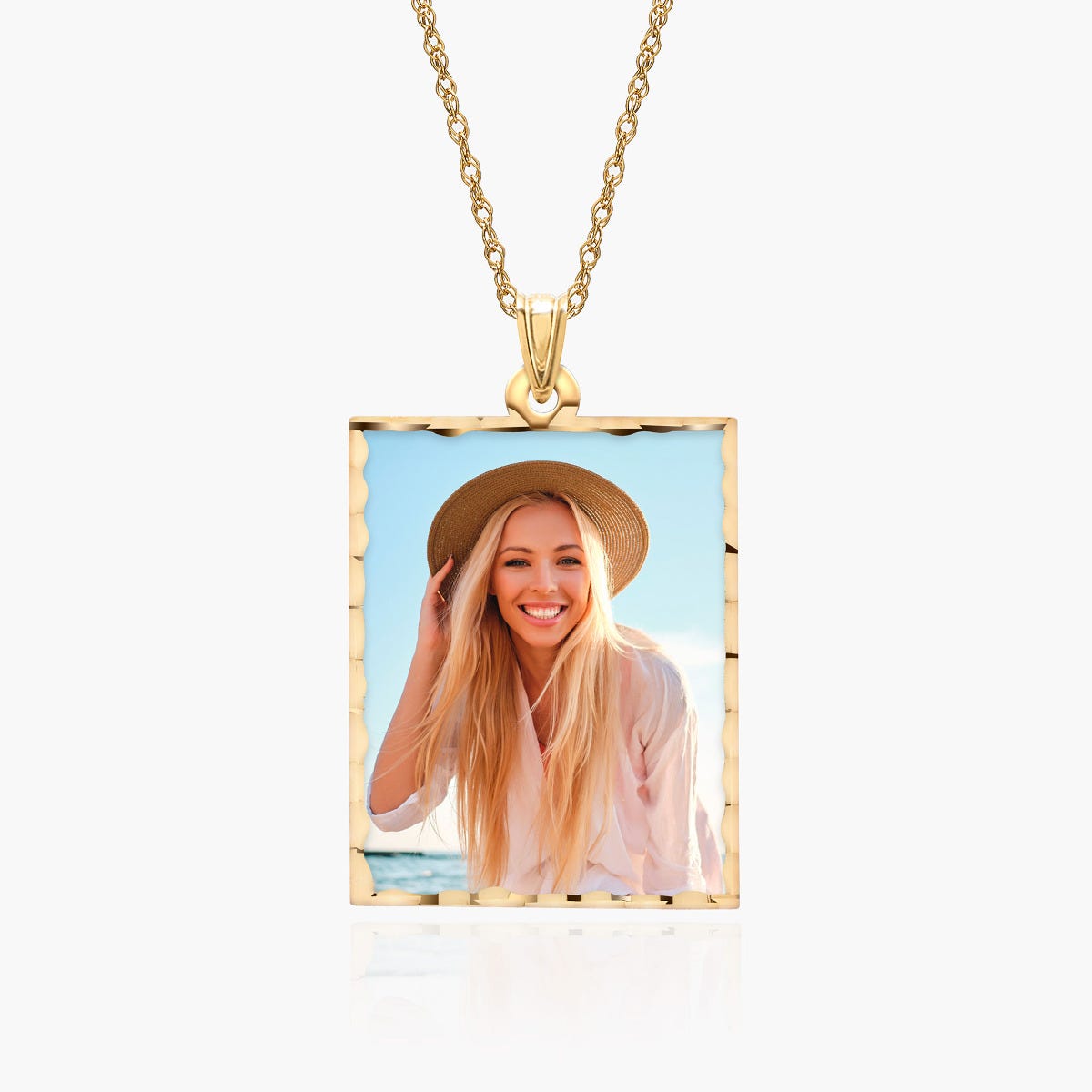 Petite Rectangle Photo Pendant with Diamond Cut Edge