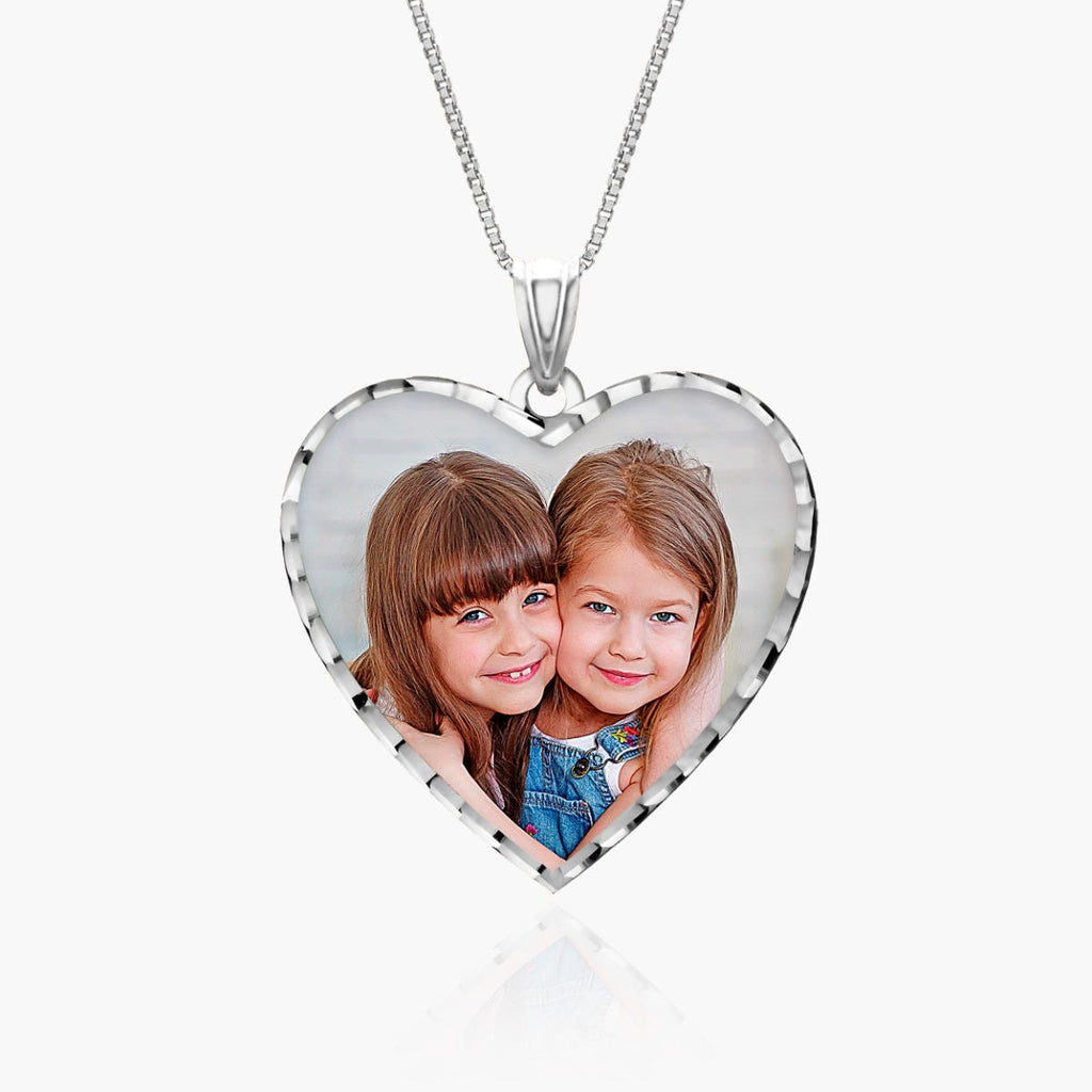 Modern Heart Photo Pendant with Diamond Cut Edge