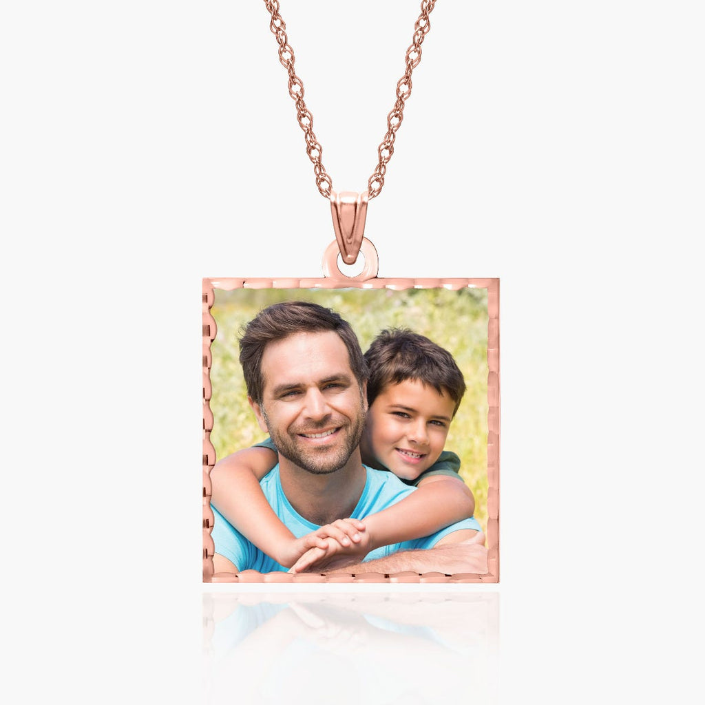 Square Pendant With Diamond Cut Edge Photo Charm