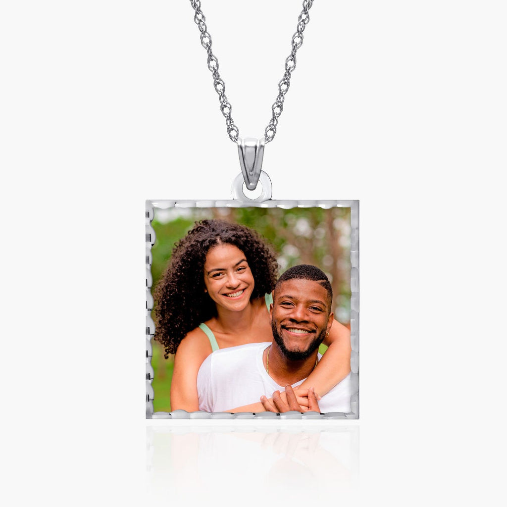 Square Pendant With Diamond Cut Edge Photo Charm