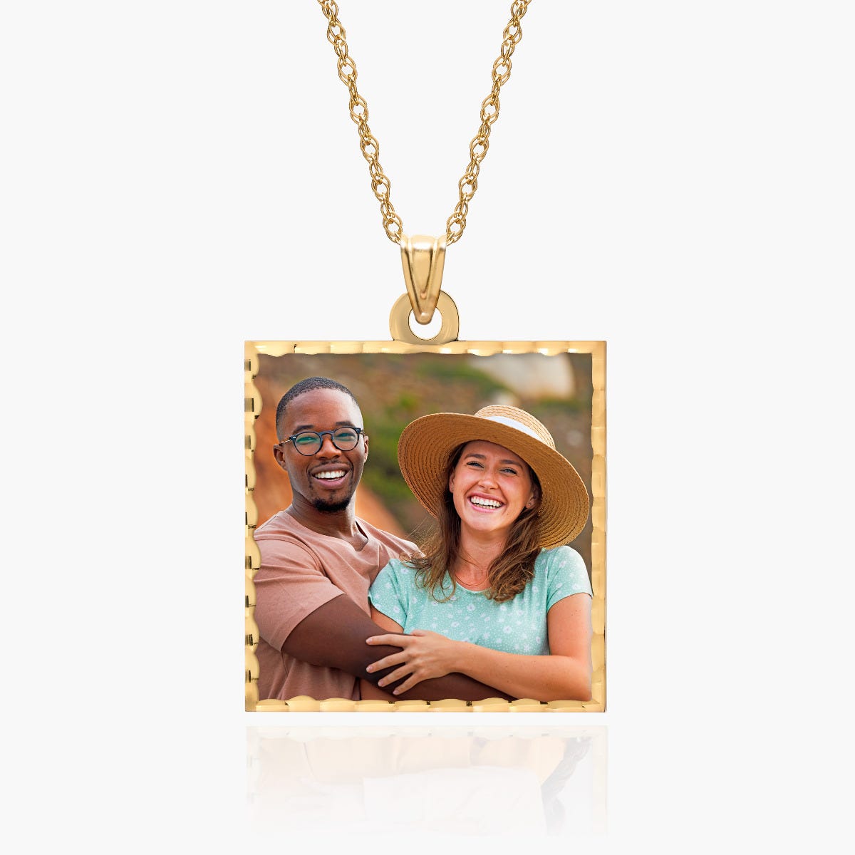 Square Pendant With Diamond Cut Edge Photo Charm