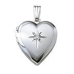 14K White Gold Heart Locket W/ Genuine Diamond
