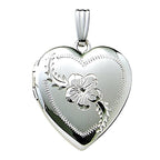 14K White Gold Floral Heart Photo Locket