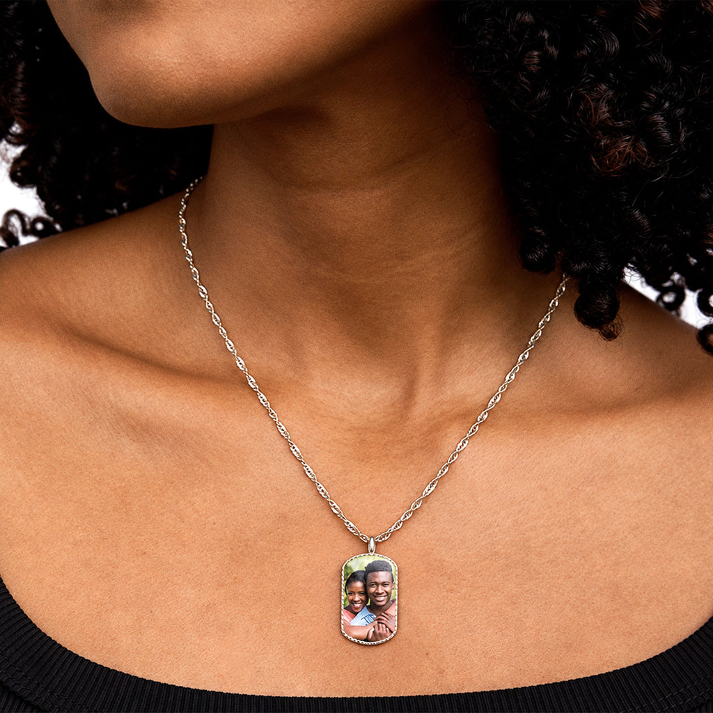 Photo Engraved Dog Tag Pendant - on model