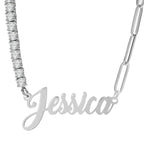 Half CZ Chain and Paper Clip Name Necklace