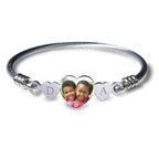 Stainless Steel Photo Engraved Heart Bangle Bracelet