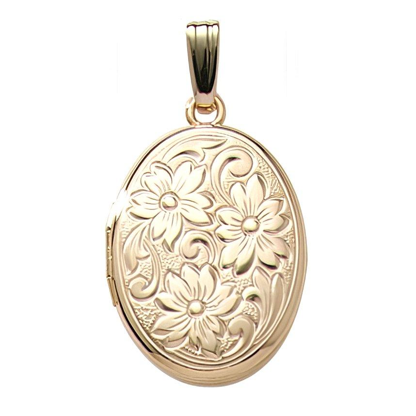 14K Gold Filled Floral Oval Photo Locket