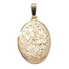 14K Gold Filled Floral Oval Photo Locket