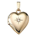 Solid 14K Yellow Gold Heart Locket With Diamond
