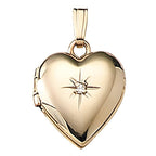Solid 14K Yellow Gold Heart Locket With Diamond