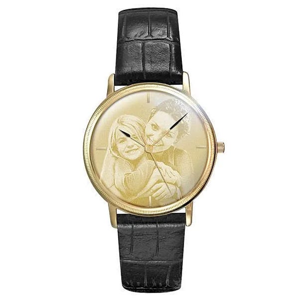 Men's Swiss Photo Laser Watch with Black Leather Band