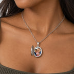Floral Oval Photo Locket - on model