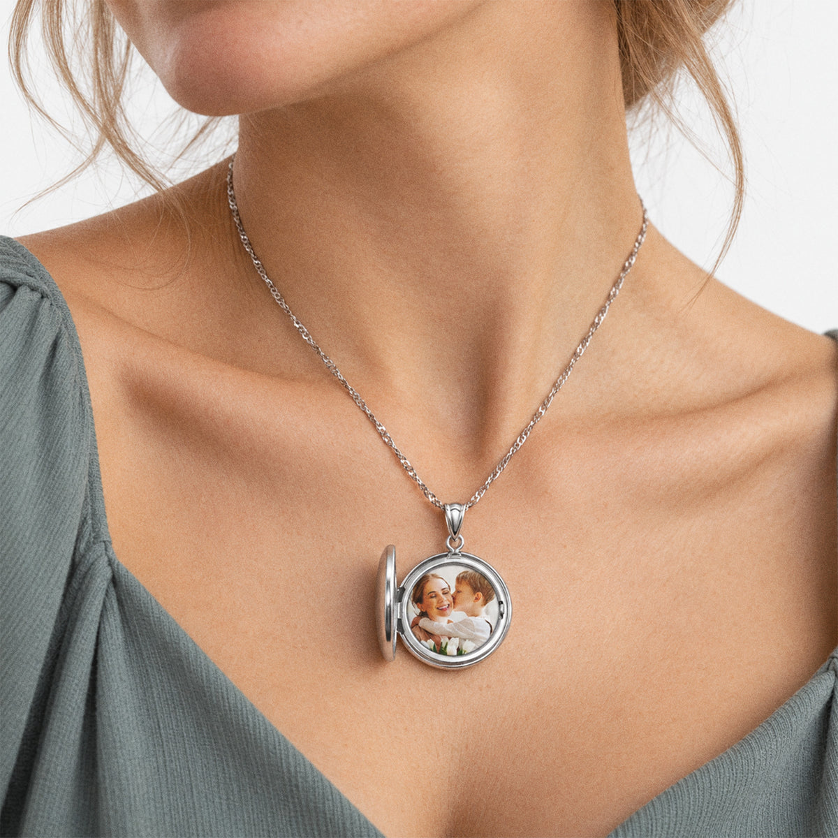Round Photo Locket - on model