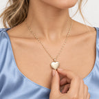 Solid 14K Yellow Gold Heart Photo Locket - on model