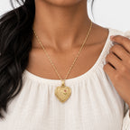 Solid 14K Yellow Gold I Love You Heart Photo Locket - on model