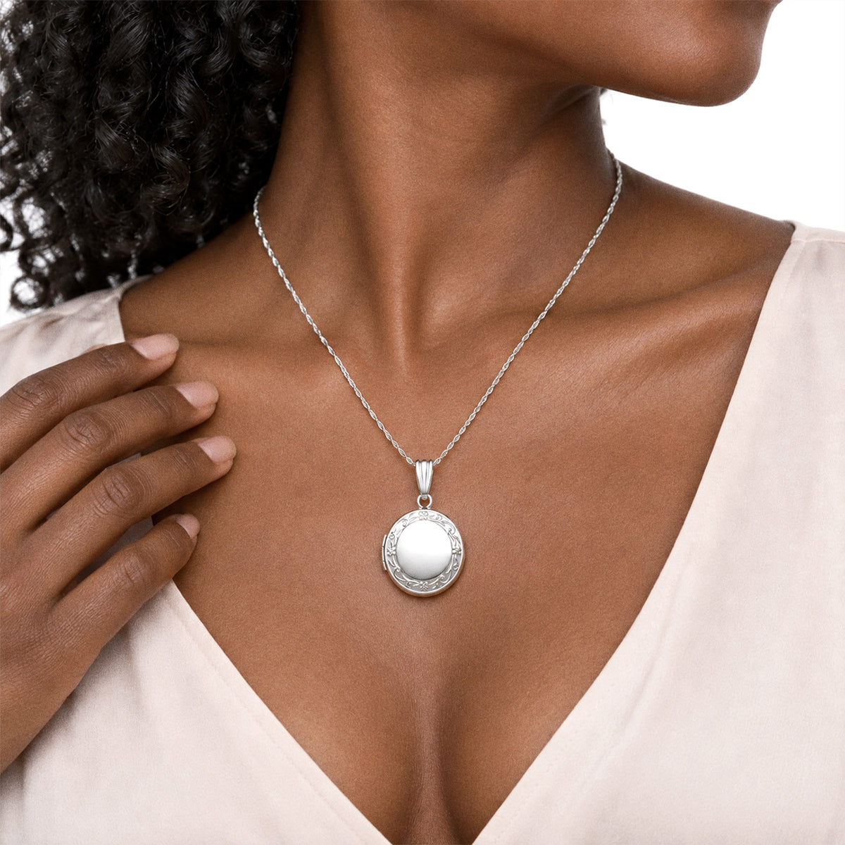 Round Photo Locket - on model